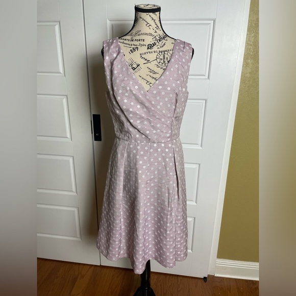 ADRIANNA PAPELL Purple Polka Dot Sleeveless Wedding Party Fit Flare Dress 10 - Picture 1 of 8